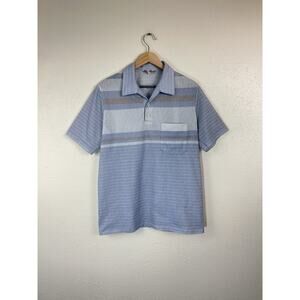 Vintage Mr California Polo Shirt Mens Medium Blue THIN 80s Short Sleeve Casual